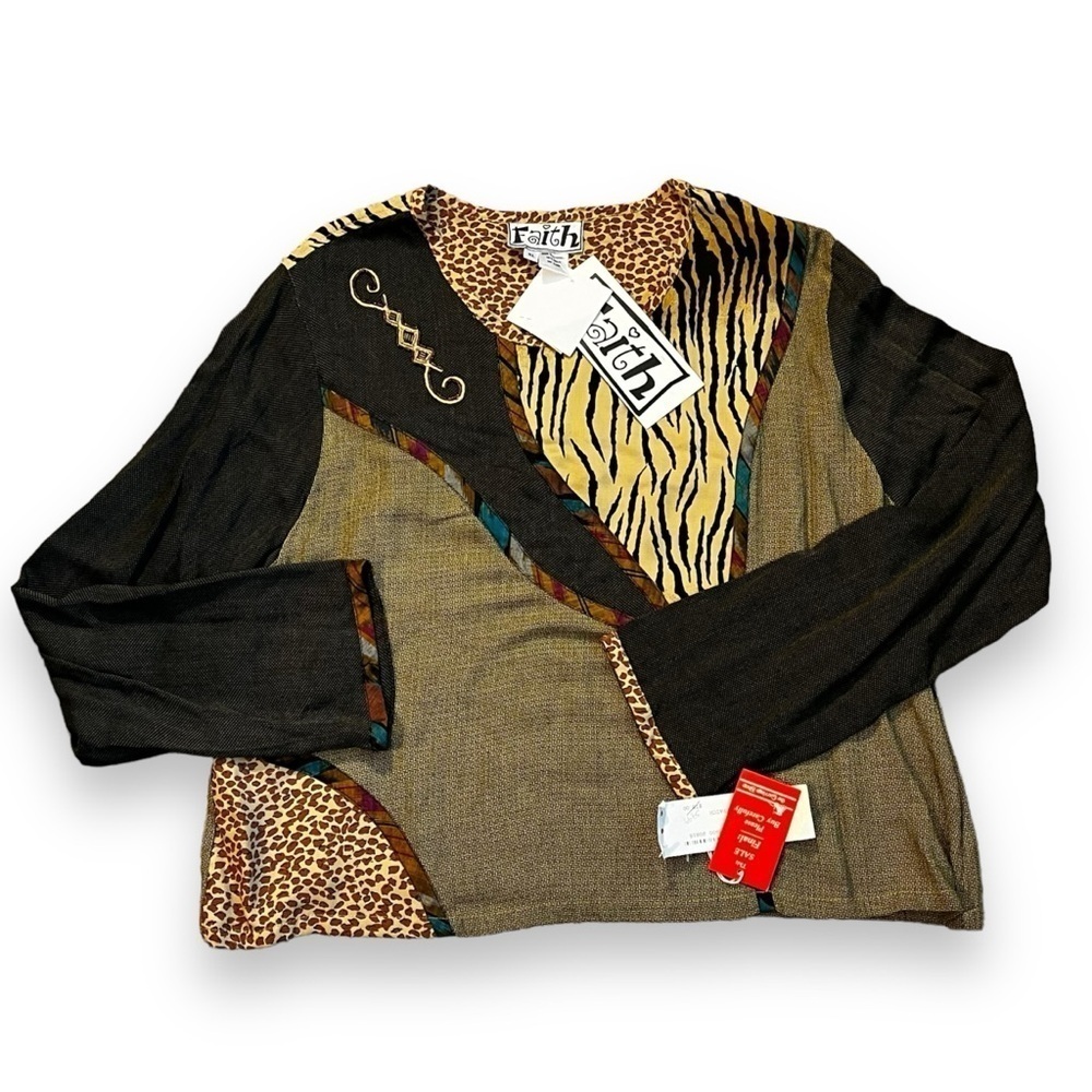 VTG NEW Faith Mixed print Crop top Jungle Goddess Patchwork Art to Wear Boho XL